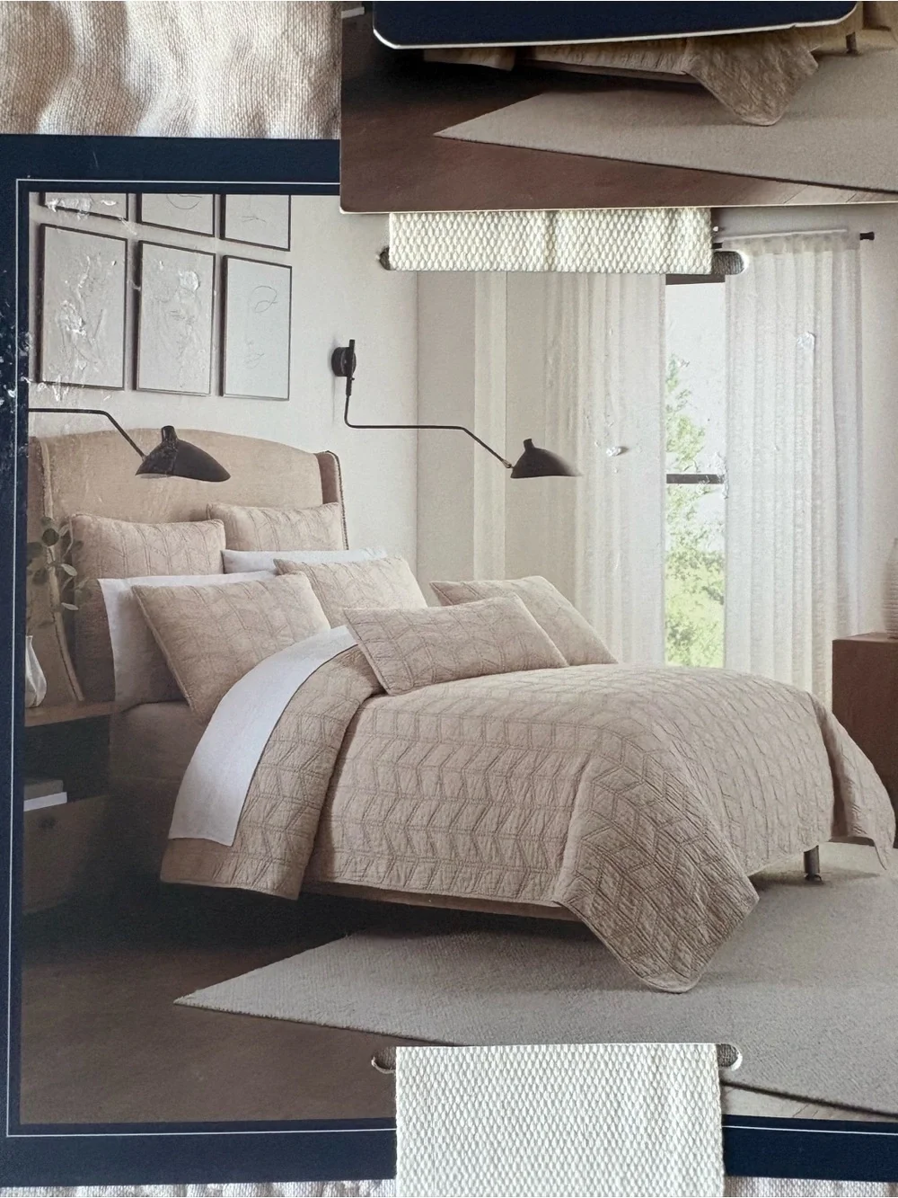 Brooks Brothers King Size Washed Linen Cotton Quilt Beige Neutral Stitch NWT
